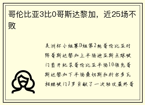 哥伦比亚3比0哥斯达黎加，近25场不败